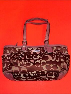COACH F20444 Est 1941 Handbag Tote Gal Color Sv Bordeaux Burgundy Monogram READ